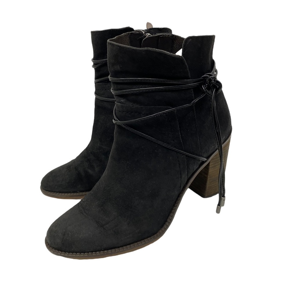 Franco Sarto L-Edaline Black Suede Leather Ankle Chic Boho Festival Heel Boots 8